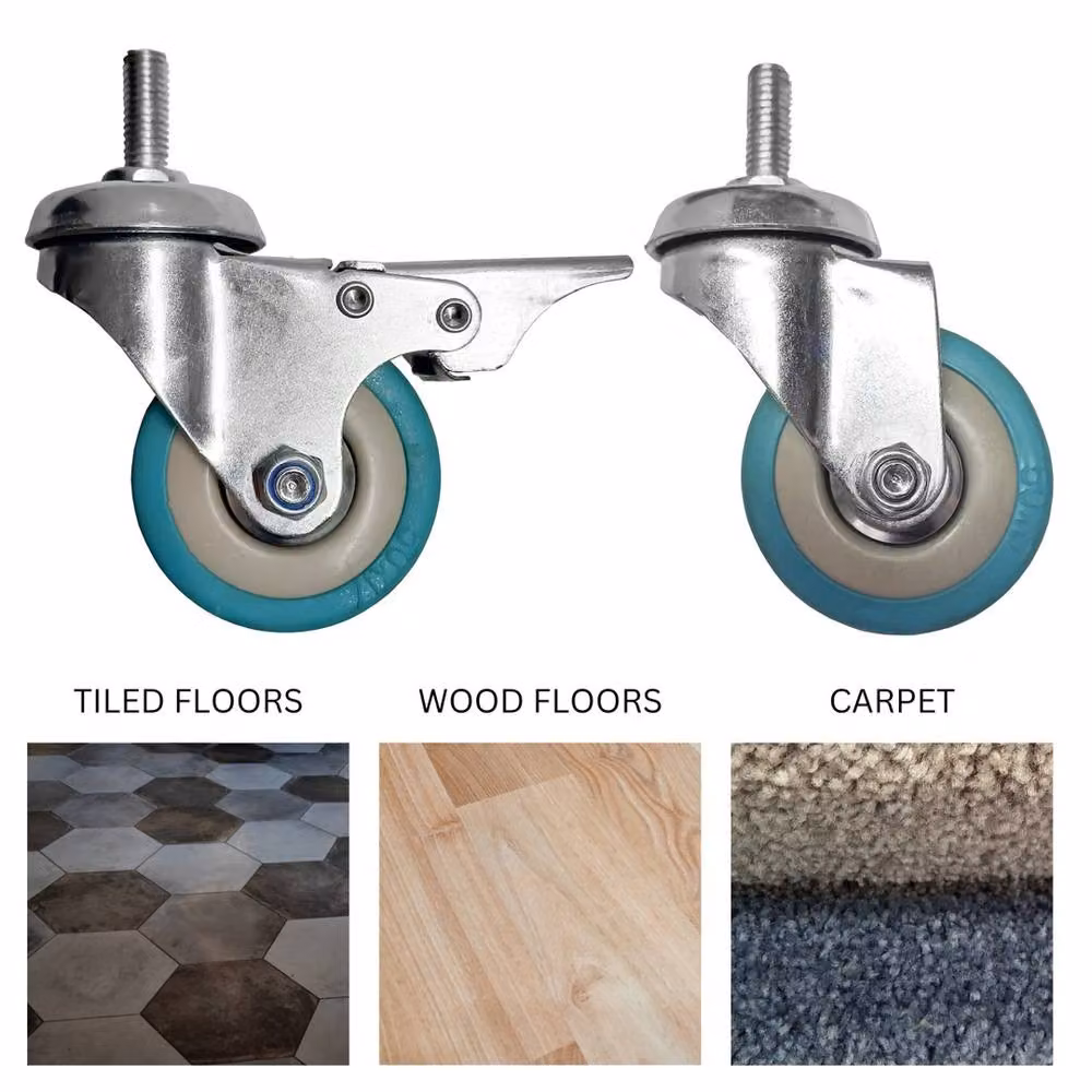 VOGREX 4-Piece Heavy Duty M8 Threaded Stem Swivel Castor Wheels in Petrol Blue, 50mm – 3