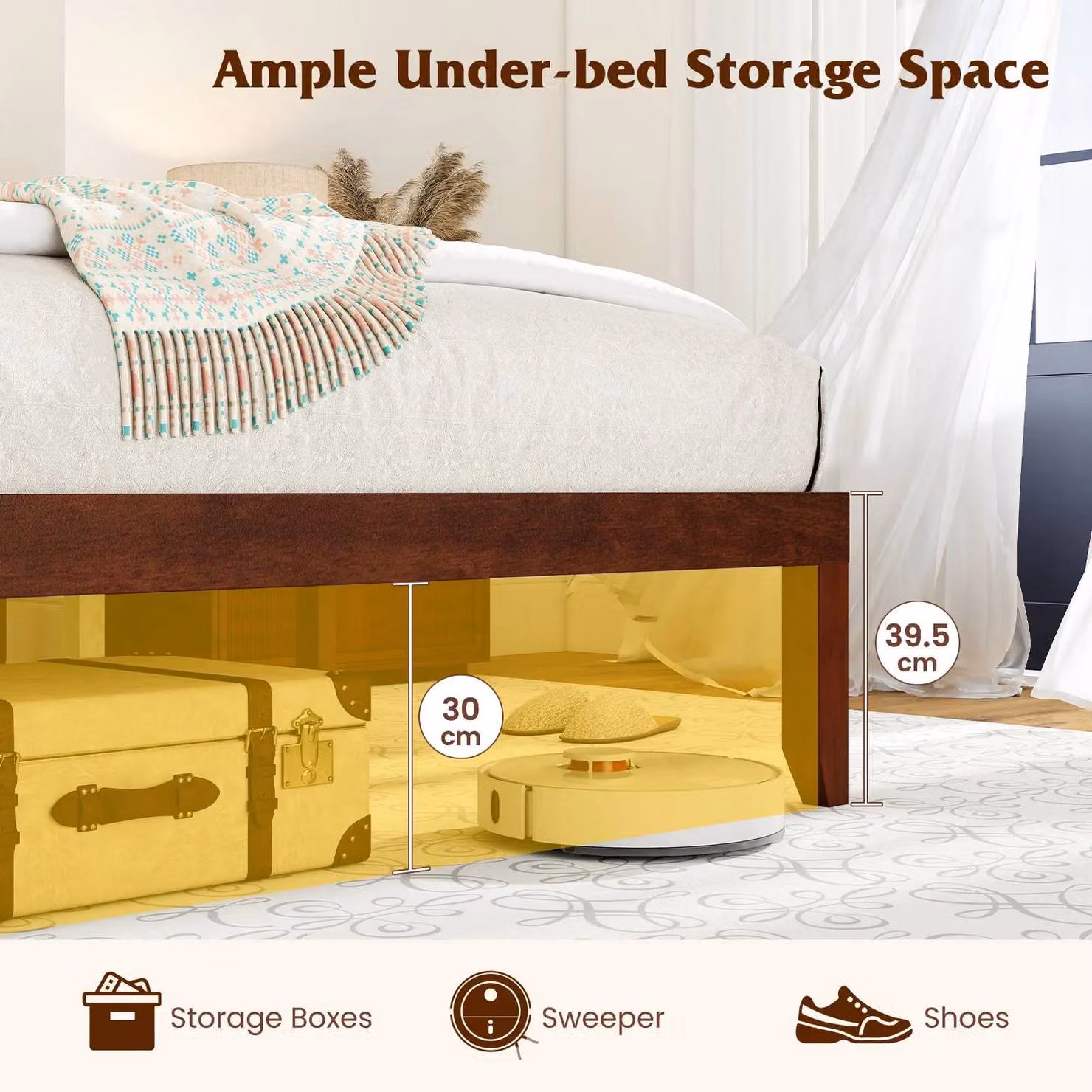 Costway Double Size Solid Wood Platform Bed Frame with Headboard in Brown, 140 x 200 cm – 7