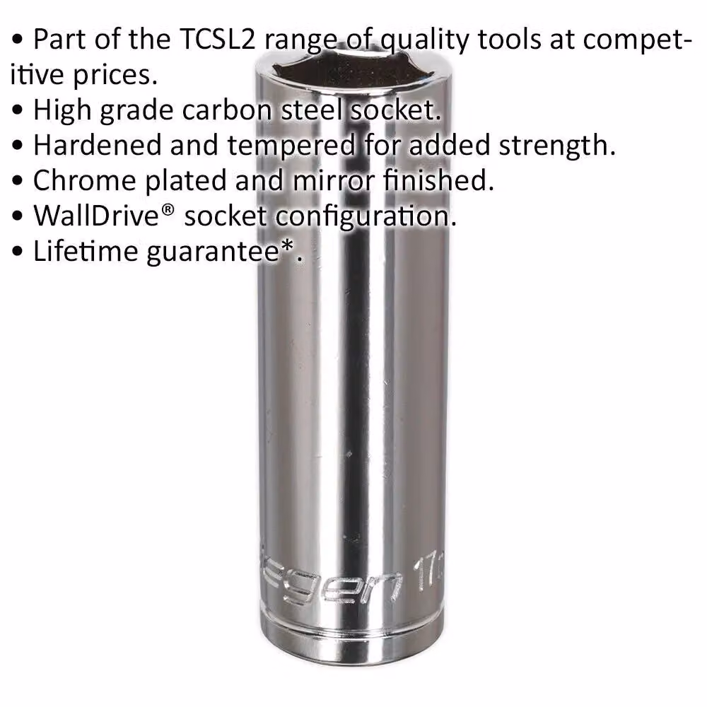 Loops 17mm Chrome Plated Deep Drive Socket 1/2 inch Square Drive Carbon Steel in Silver – 2