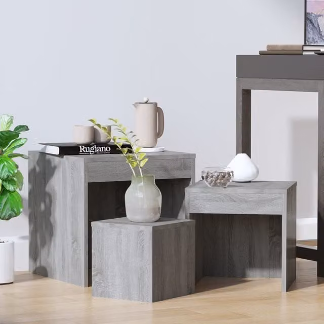Berkfield Home Nesting Tables, 3 Piece Set in Grey Sonoma Engineered Wood – 1