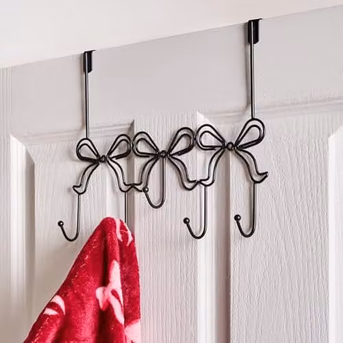 OHS Bow Shaped Metal Over Door Hanger with 5 Hooks in Black