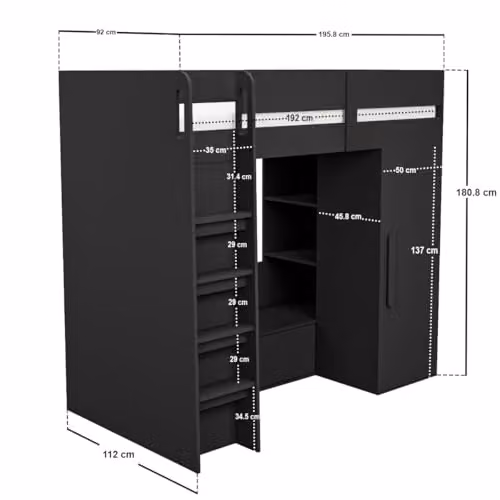 Flair Furnishings Aspen Ribbed High Sleeper with Storage and Wardrobe in Black – 4