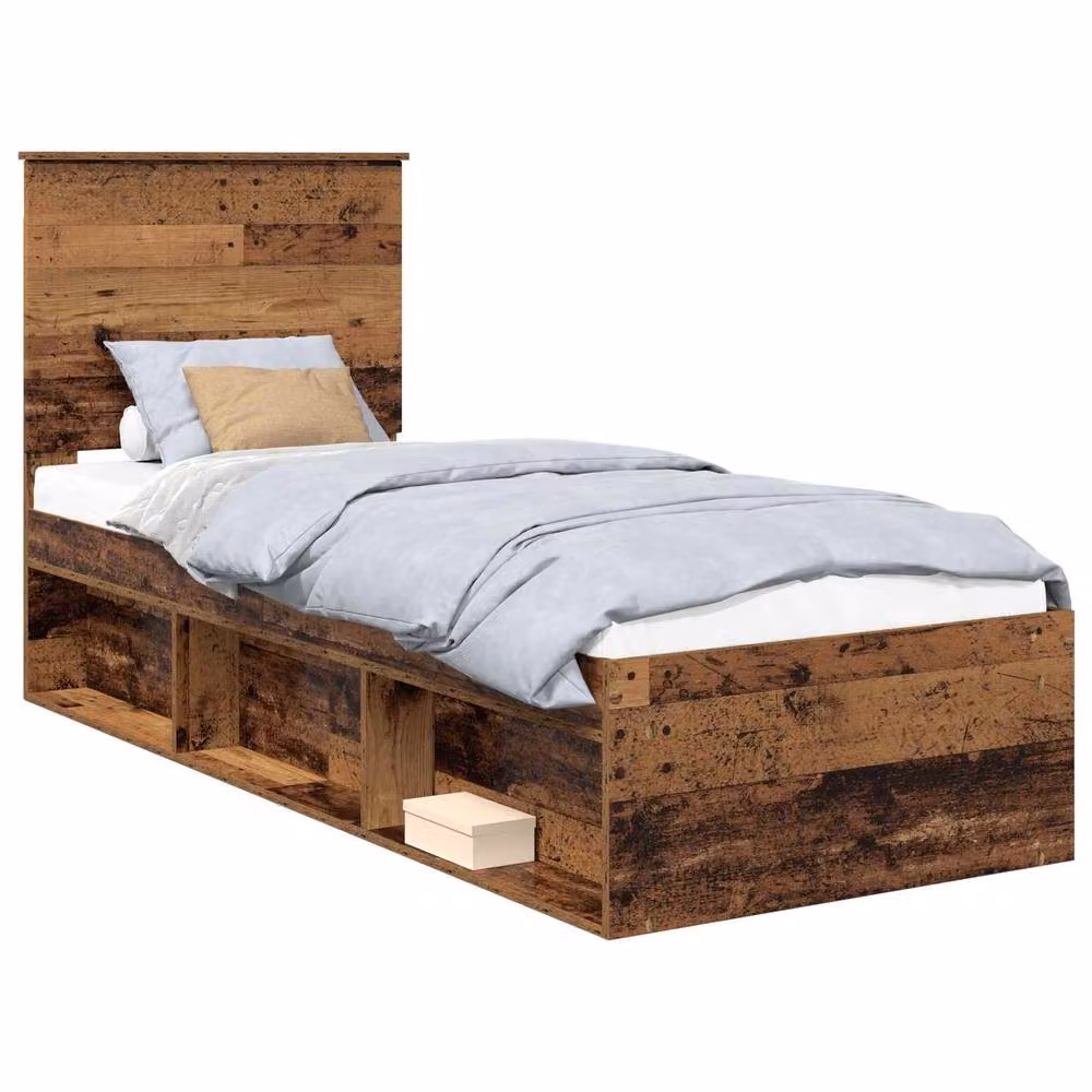 Berkfield Home Bed Frame with Headboard in Old Wood Brown, Solid Pine and MDF, W: 75 cm, L: 190 cm – 2
