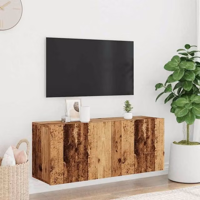 Berkfield Home Wall-mounted Rustic Old Wood TV Cabinet in Brown, W/D/H: 100 x 30 x 41 cm