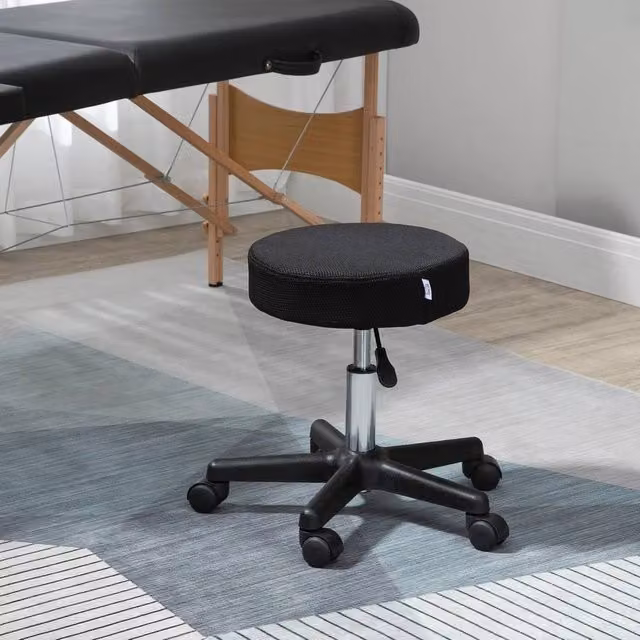 FORGEVIO Black Swivel Salon Stool, Adjustable Beauty and Spa Chair with Castors