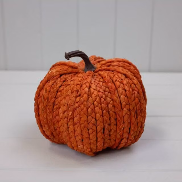 KDMD Wicker Pumpkin in Burnt Orange, Height: 17 cm