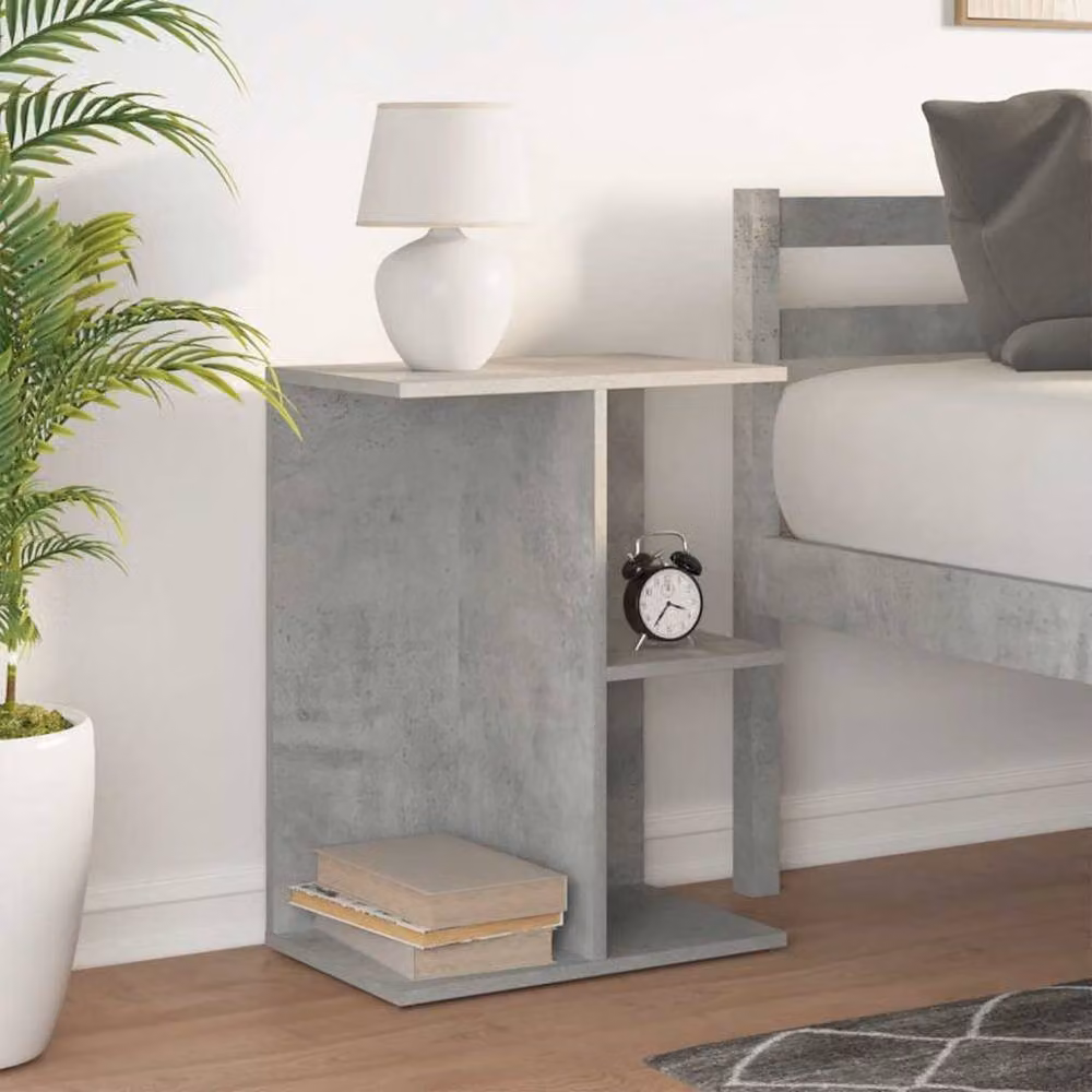 Berkfield Home Bedside Table in Concrete Grey, W: 46.5 cm, D: 29 cm, H: 61 cm – 2