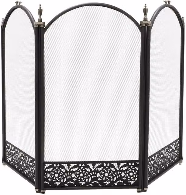 Ashford Free Standing Folding Fire Guard Screen for Spark and Coal Fireplaces, Black Steel