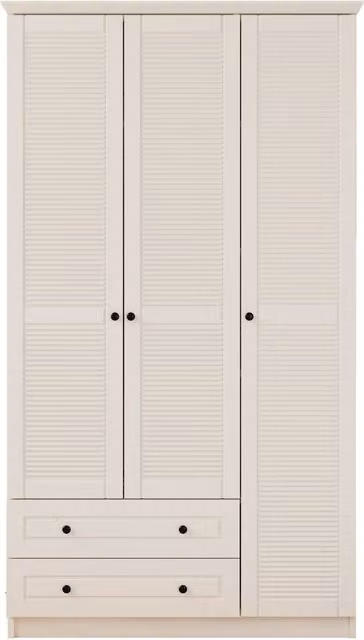 EVUHOME VOLET 3 Door 2 Drawer Wardrobe in White and Black, H: 184 cm x W: 105 cm x D: 52 cm