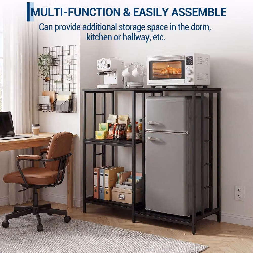 London Boutique 3-Tier Baker's Rack, Black Coffee Bar and Microwave Stand with Adjustable Shelves – 3