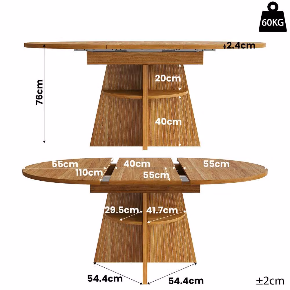 BTM Extendable Round to Oval Dining Table in Brown, W/D/H: 110 x 110 x 76 cm – 3