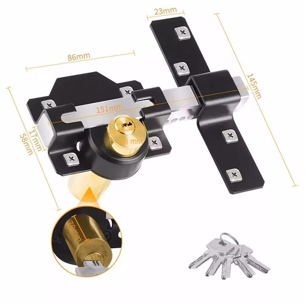 NESTLUNE Double Side Gate Lock with 5 Keys, Long Throw, Silver – 2