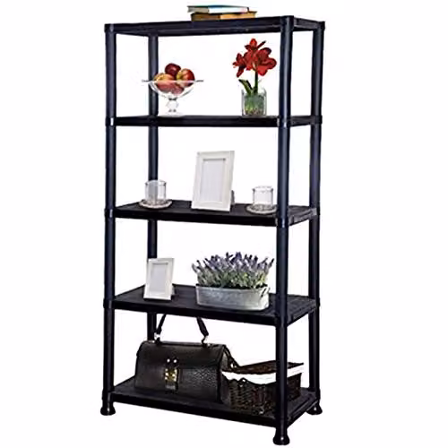 Gr8 Home Black 5 Tier Plastic Shelving Unit, H x W x D: 173.5 x 95 x 30 cm