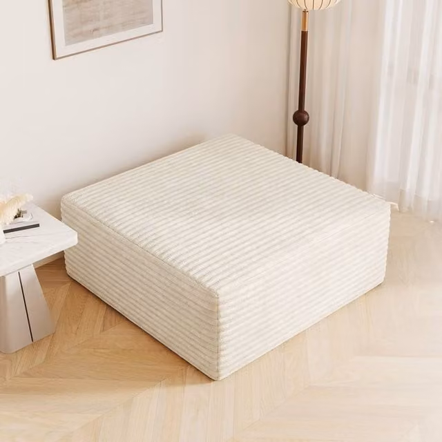 Dprodo Corduroy Modular Sofa Footstool in Beige, W/D/H: 101 x 101 x 44 cm