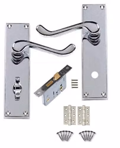 Golden Grace Scroll Bathroom Door Handles in Polished Chrome