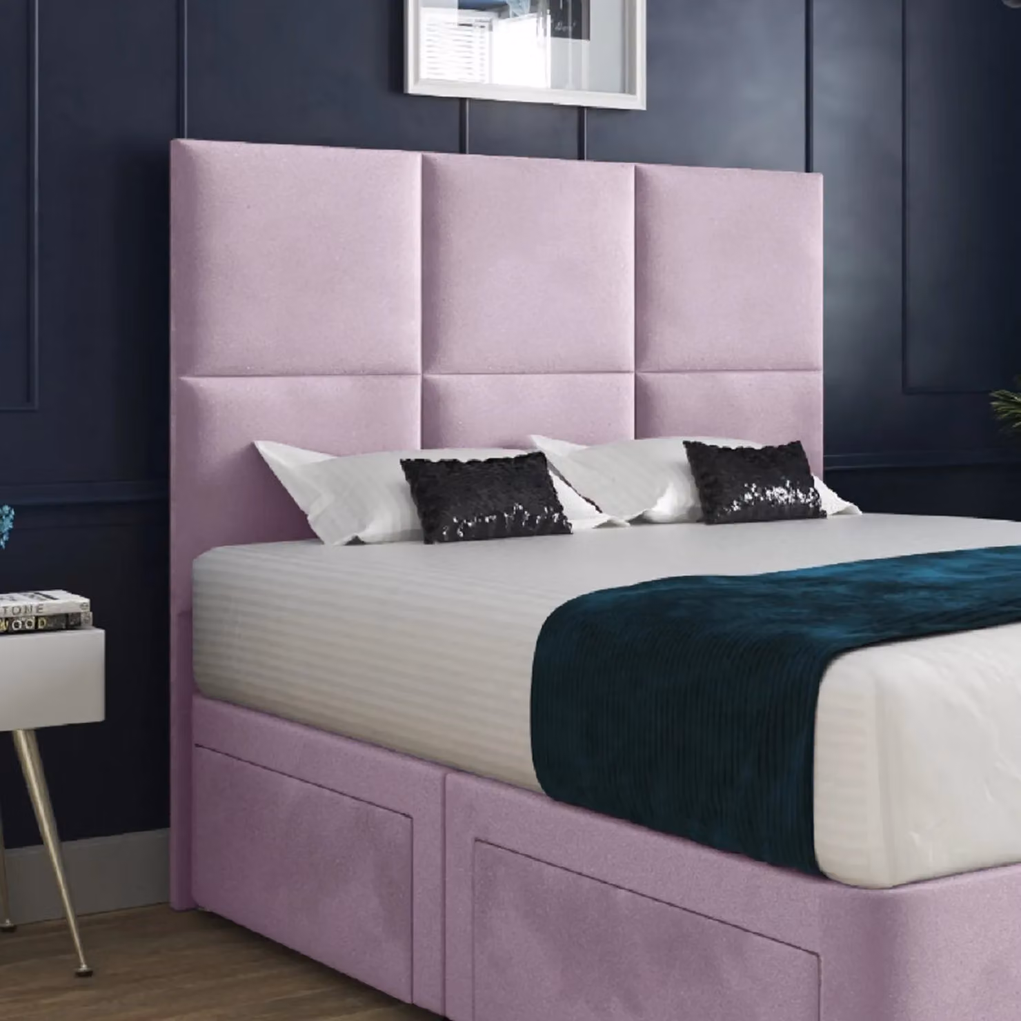 Casani Caprio Modern Pink Velvet Upholstered Floorstanding Headboard and Divan Bed Frame with Drawers, W/D/H: 120 x 200 cm – 2