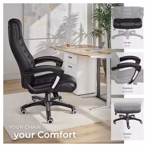 tectake Ergonomic Office Chair with Headrest and Armrests in Black Synthetic Leather – 8
