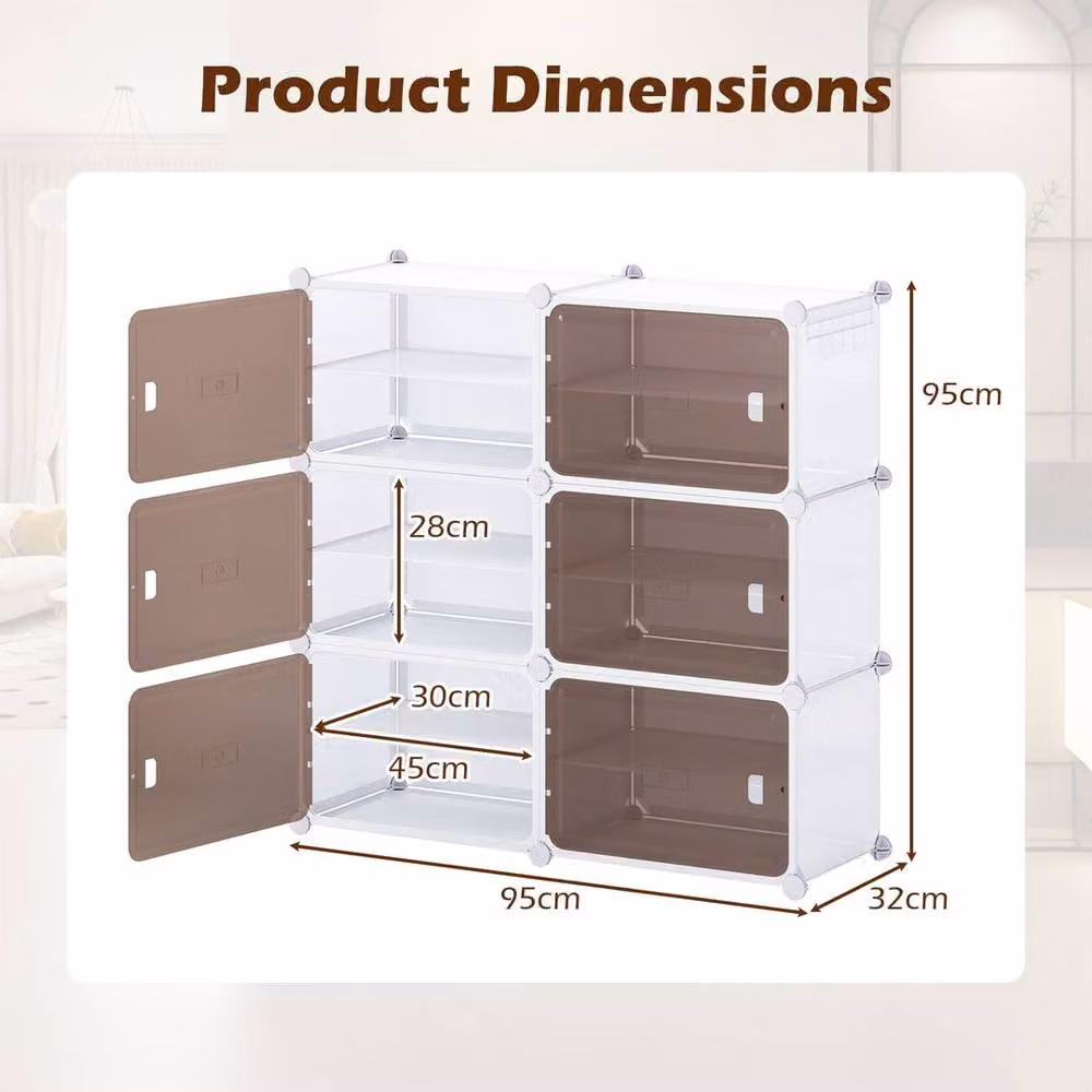 Kelvenix White 6 Tier Shoe Storage Cabinet with Glass Hinged Doors and Internal Shelves – 2