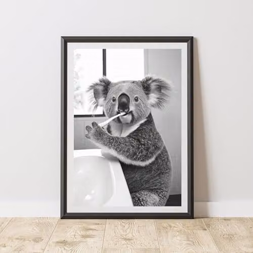 60 Second Makeover Koala Brushing Teeth Animal Print Paper Poster, A3