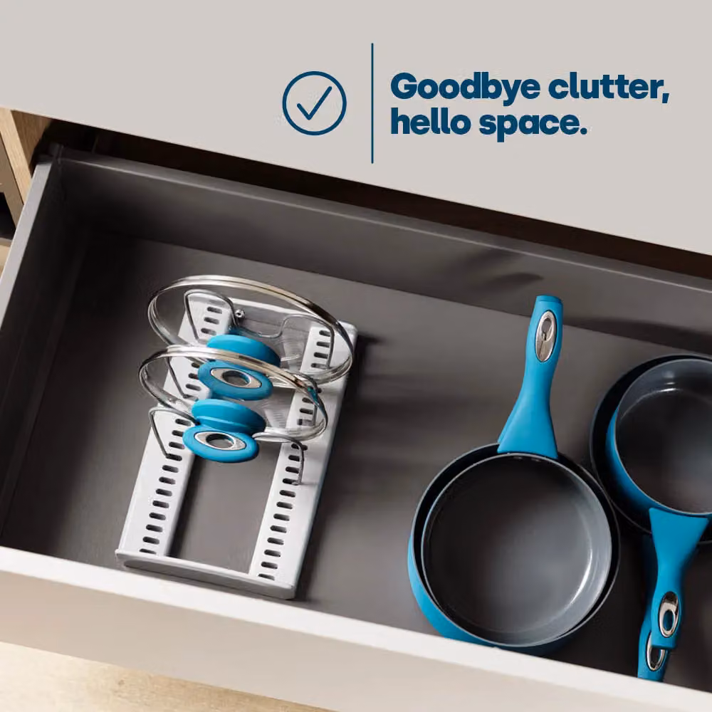 LIVIVO Adjustable Grey Metal Pan Lid Holder and Kitchen Storage Rack with Anti-Slip Dividers – 2
