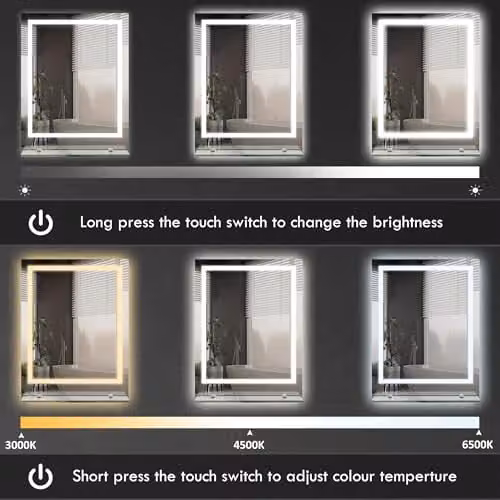 Kleankin Dimmable LED Bathroom Mirror in Silver with Touch Switch and Rectangular Design – 4