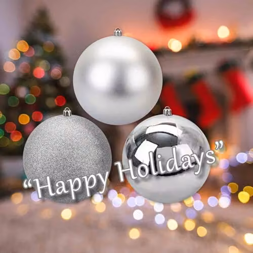 VFM e-Store Set of 3 Silver Round Christmas Bauble Hanging Tree Ornaments, 14 cm – 4