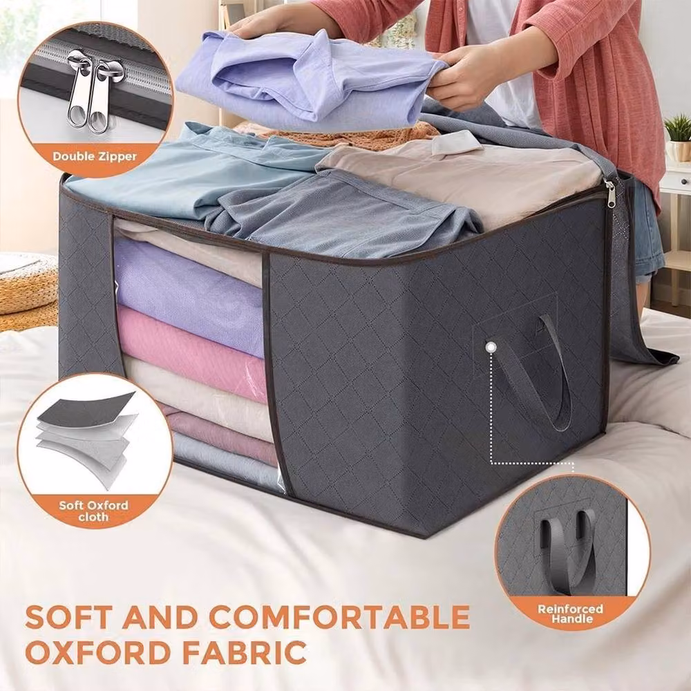 EONLION 6 Pack 90L Zipped Fabric Moving Boxes for Clothes in Grey – 3
