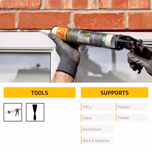 Sika SikaSeal Construction Silicone+ Anti-Mould Sealant, White, 295ml – 4