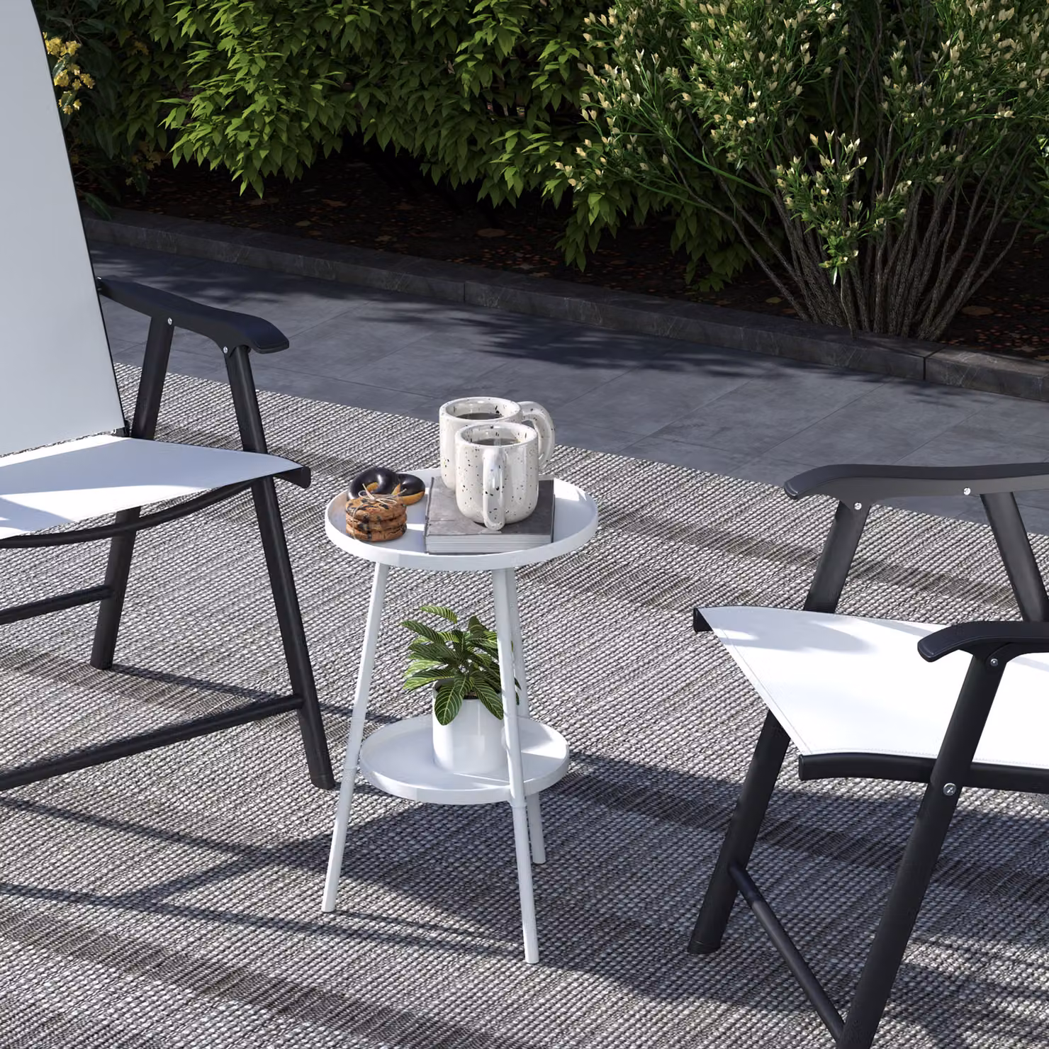 Outsunny Two-Tier Modern Round Metal Garden Table in Matt White – 7