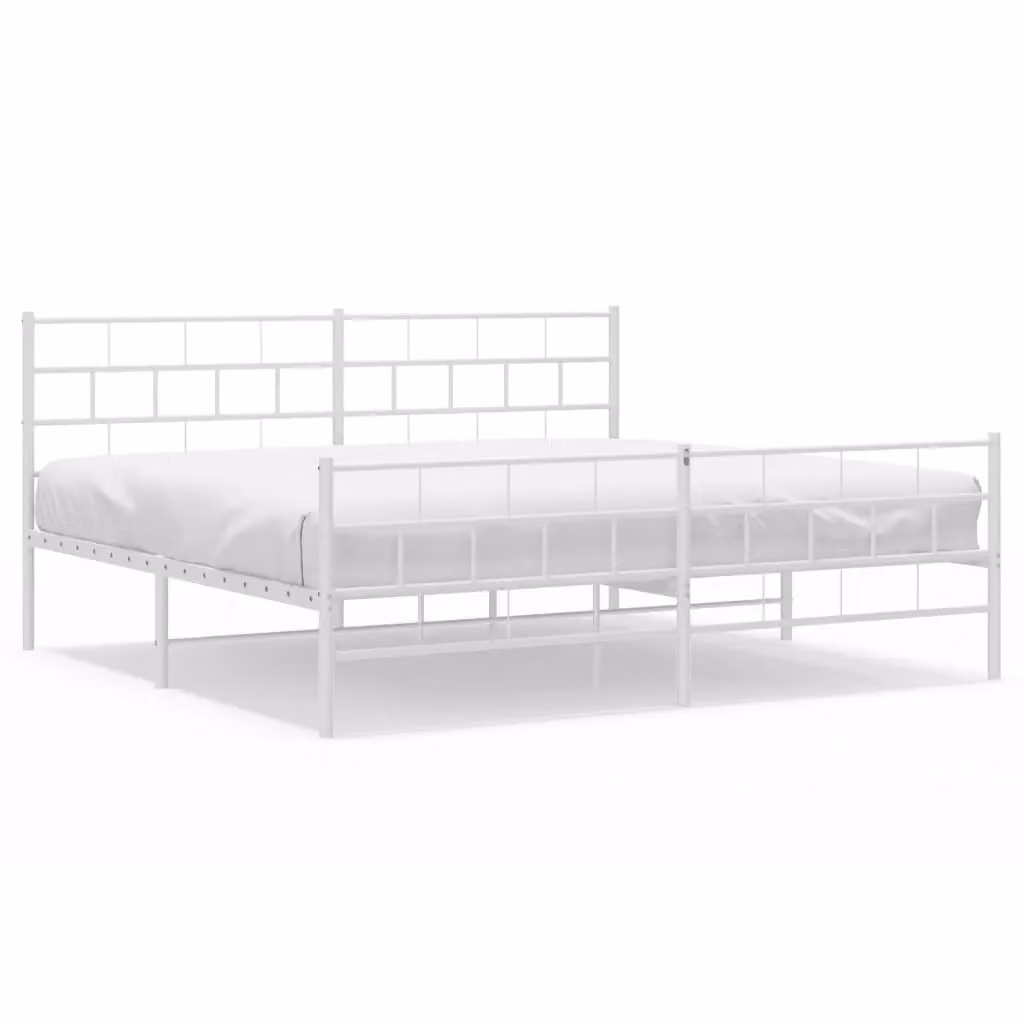 Berkfield Home Metal Bed Frame with Headboard and Footboard in White, W/D/H: 193 x 203 cm – 2