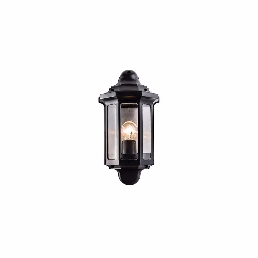 Netlighting Traditional Black Metal Outdoor Wall Lantern with Transparent Glass and E27 LED Compatibility, IP44 Rated – 2