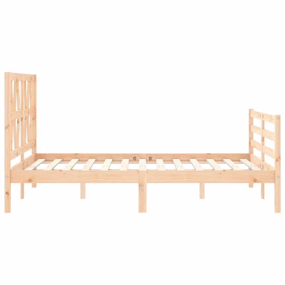 Berkfield Home Beautiful Small Double Solid Wood Bed Frame with Headboard in Beige – 2