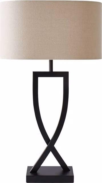 ValueLights Katniss Modern Metal Table Lamp in Black with Beige Fabric Shade and LED Bulb – 4