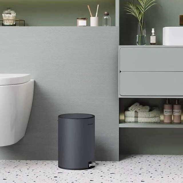 The Bazaarist Soft Close Bathroom Pedal Bin with Removable Inner Bucket, Grey