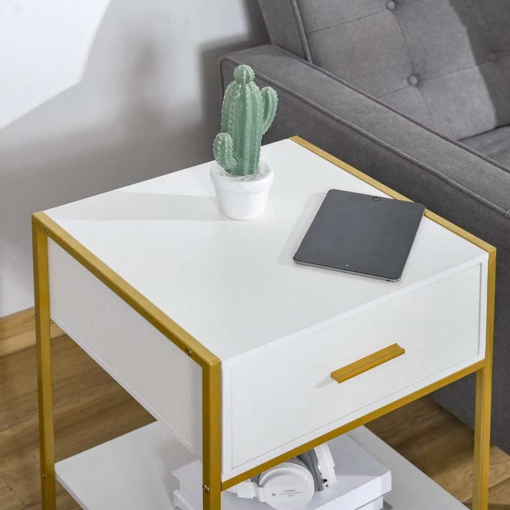 Wyld Haus Niva White and Gold Bedside Tables Set of 2 with Drawer and Shelf W/D/H: 40 x 45 x 60 cm – 5