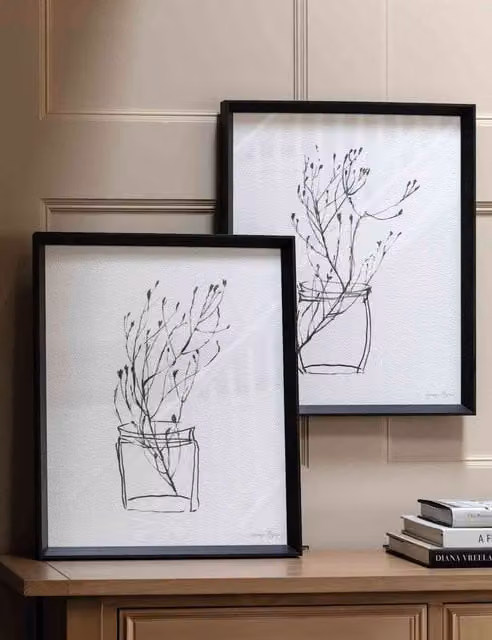 Gallery Direct Set of 2 Delicate Nature Botanical Illustration Framed Art in Black and White