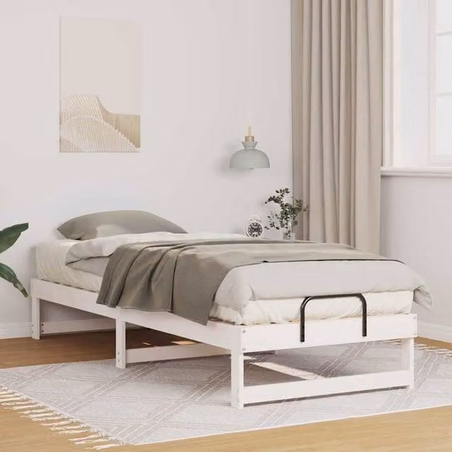 Berkfield Home White Solid Pine Wood Bed Frame W: 90 cm, L: 210 cm