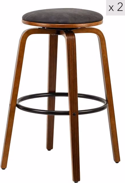 Nordlys Set of 2 Industrial Black Metal and Wood Bar Stools