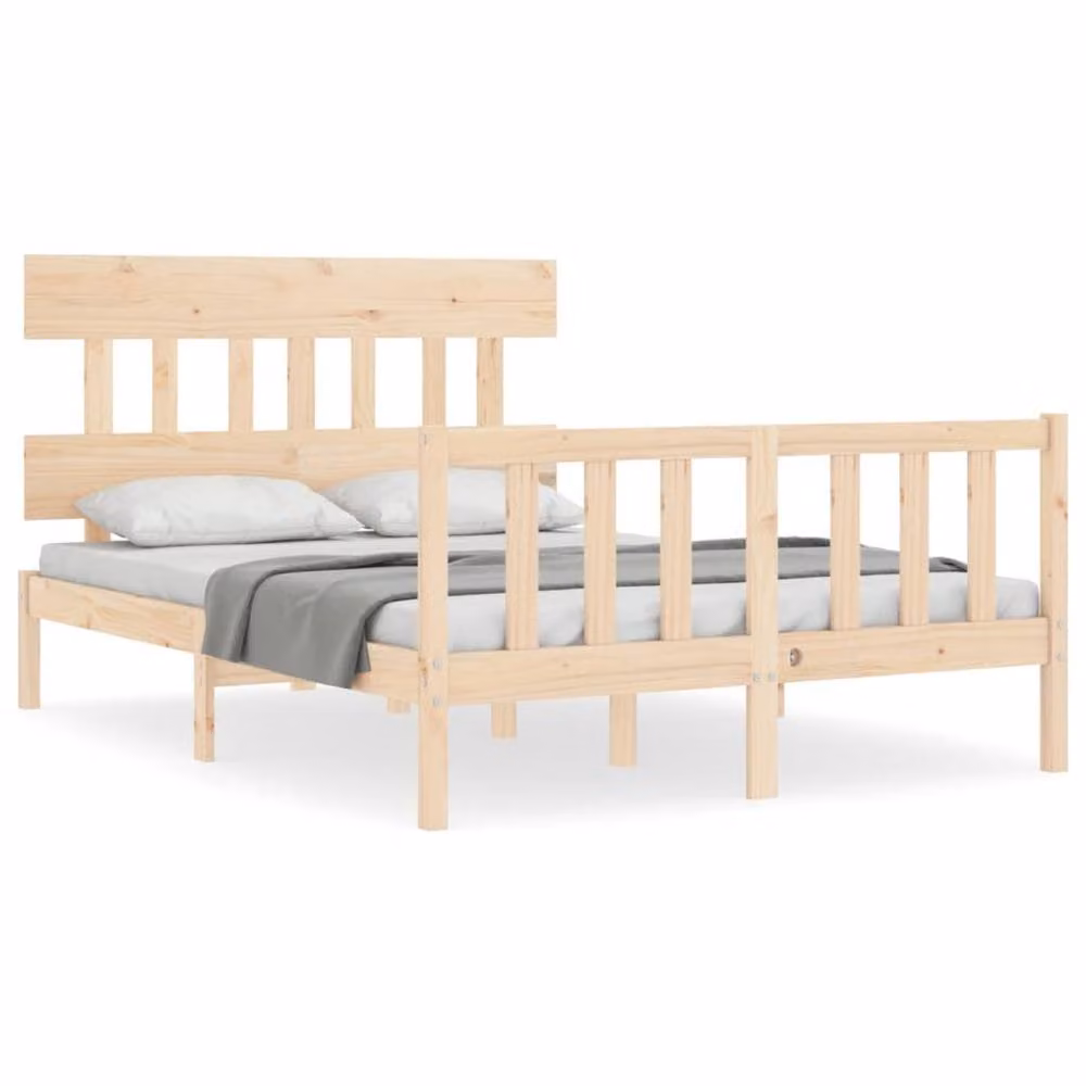 Berkfield Home Beautiful Solid Wood Bed Frame with Headboard in Beige, W/D/H: 140 x 200 x 81 cm – 2