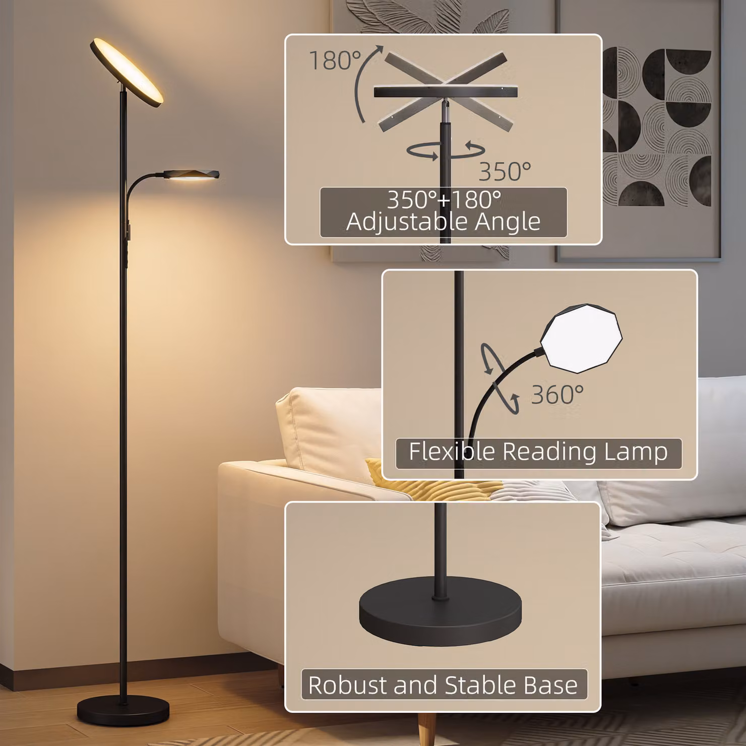 HOMCOM Mother and Child Uplighter LED Floor Lamp in Black, Steplessly Dimmable with Remote and Touch Control, 2700K-6500K Colour Temperature, H 175 x W 25 x D 25 cm – 5