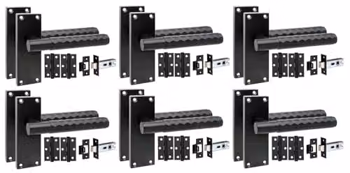 Golden Grace Knurled Long Backplate Latch Door Handle Set in Matt Black, 6 Sets – 1