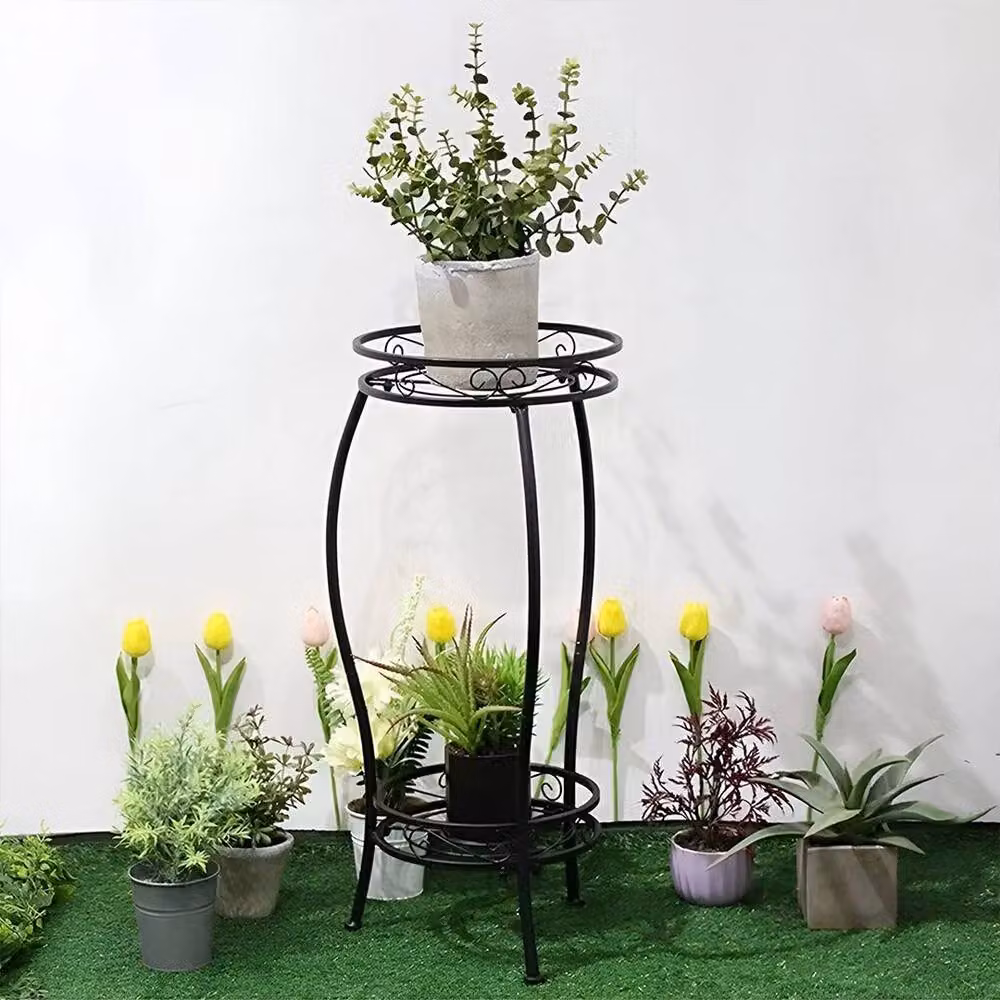 KORVIXA 2 Tier Metal Plant Stand in Black for your Living Room, Height: 100 cm – 3