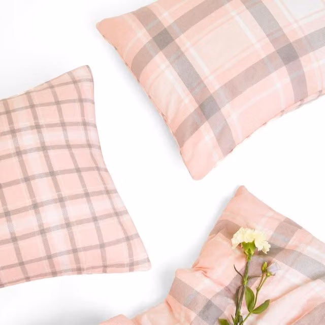 OHS Reversible Pink Flannelette Cotton Duvet Cover and Pillowcase Set, 180 x 200 cm