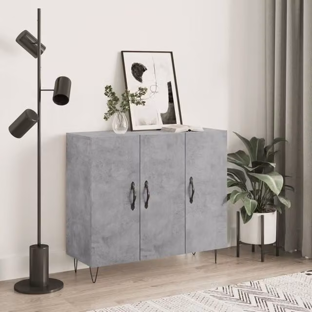 Berkfield Home Modern Sideboard in Concrete Grey, W/D/H: 90 x 34 x 80 cm – 1