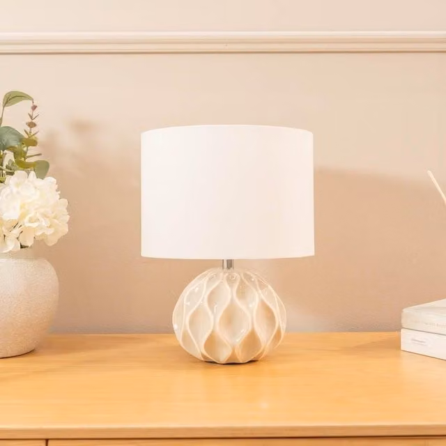 ValueLights Luca Natural Ceramic Table Lamp with Beige Fabric Lampshade