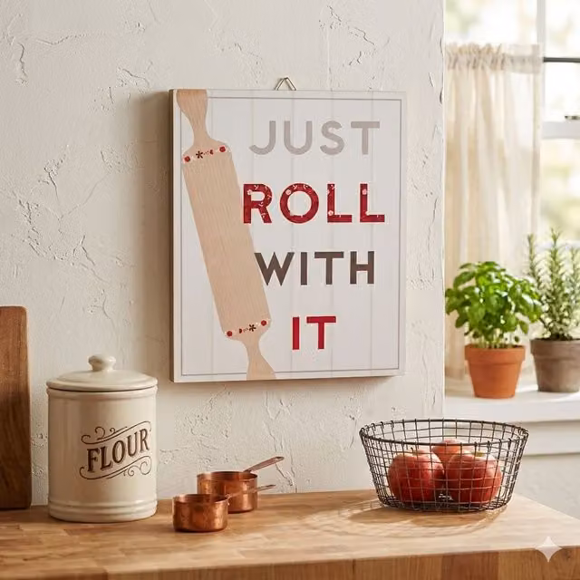 Orsina Just Roll With It Typography Wall Plaque in White and Grey – 3