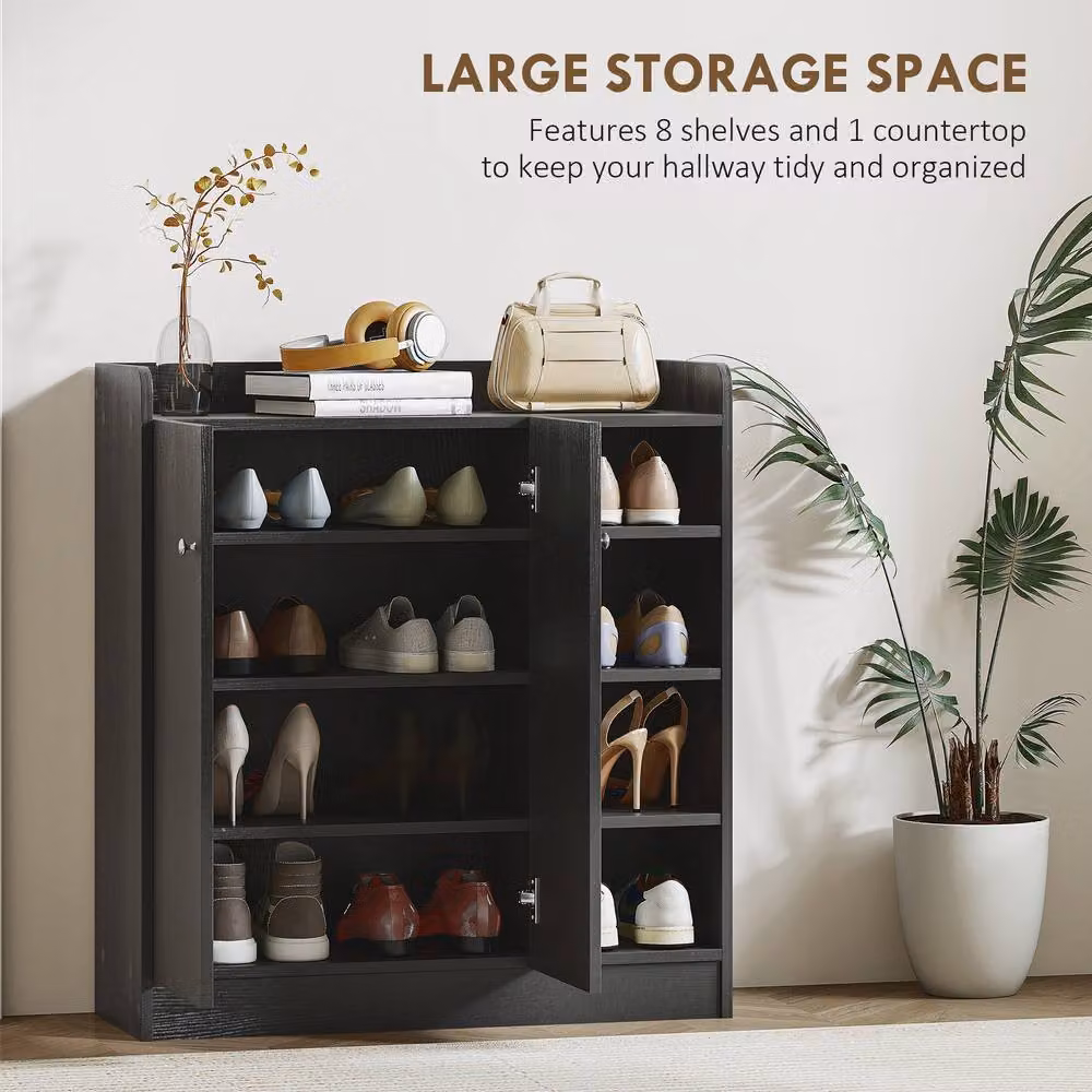 STILVORA Black Modern Shoe Cabinet with Adjustable Shelves and Hinged Doors – 3