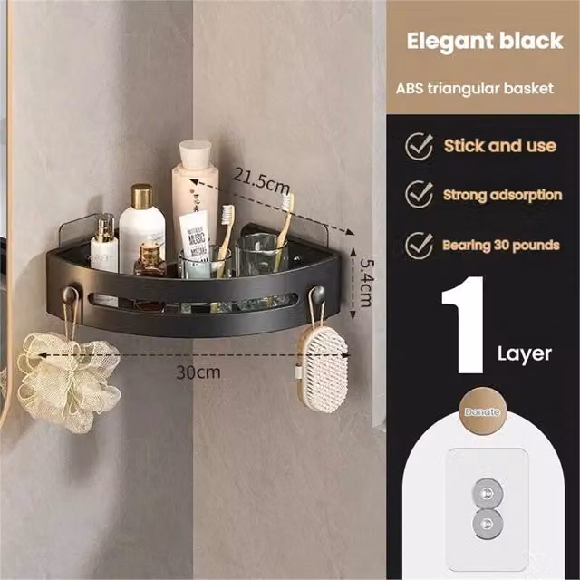 EONLION Black Adhesive Corner Organiser Storage Rack for Kitchen and Bathroom – 1