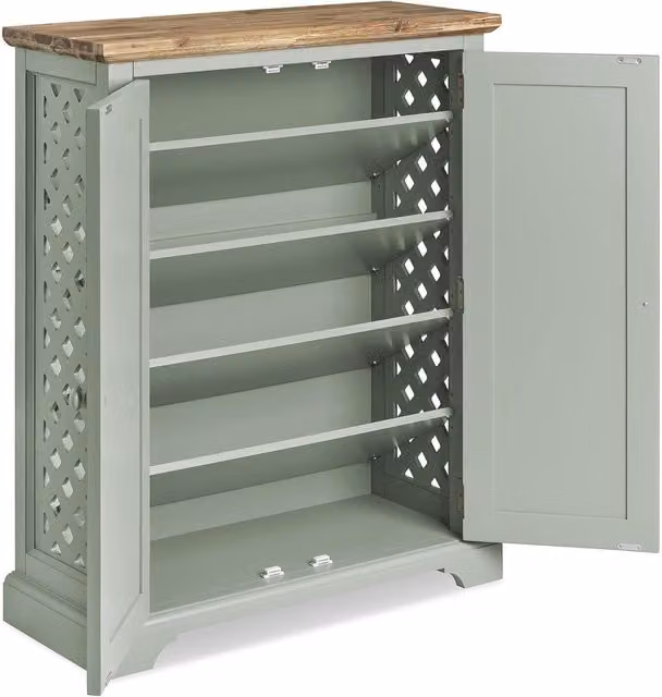 Florence Shoe Storage Cabinet in Sage Green, Acacia Wood, W/D/H: 110 x 36 x 90.5 cm