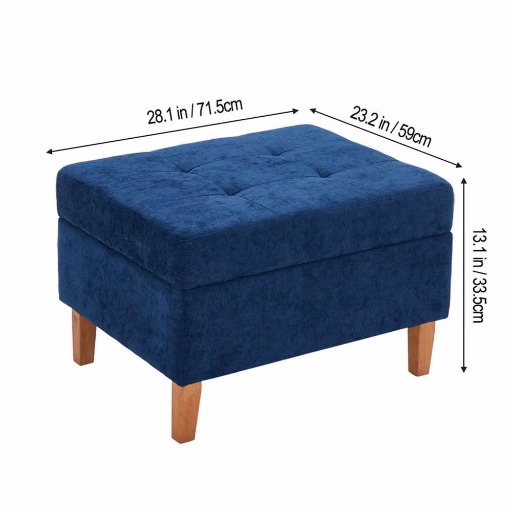 KORVIXA Blue Upholstered Flip Top Bench with Rubberwood Legs, W: 100 cm, D: 60 cm, H: 33.5 cm – 2